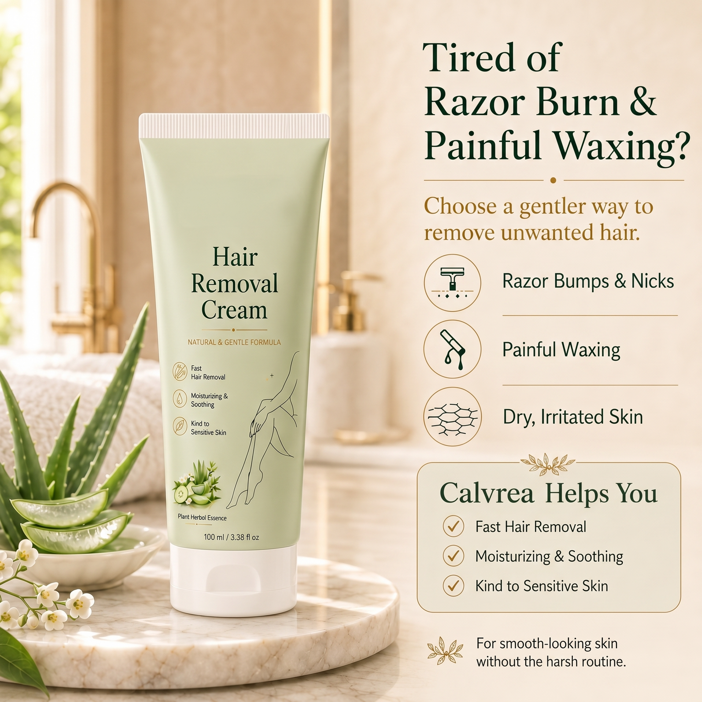 Calvrea™ Natural Gentle Hair Removal Cream | For Women & Men, Sensitive Skin