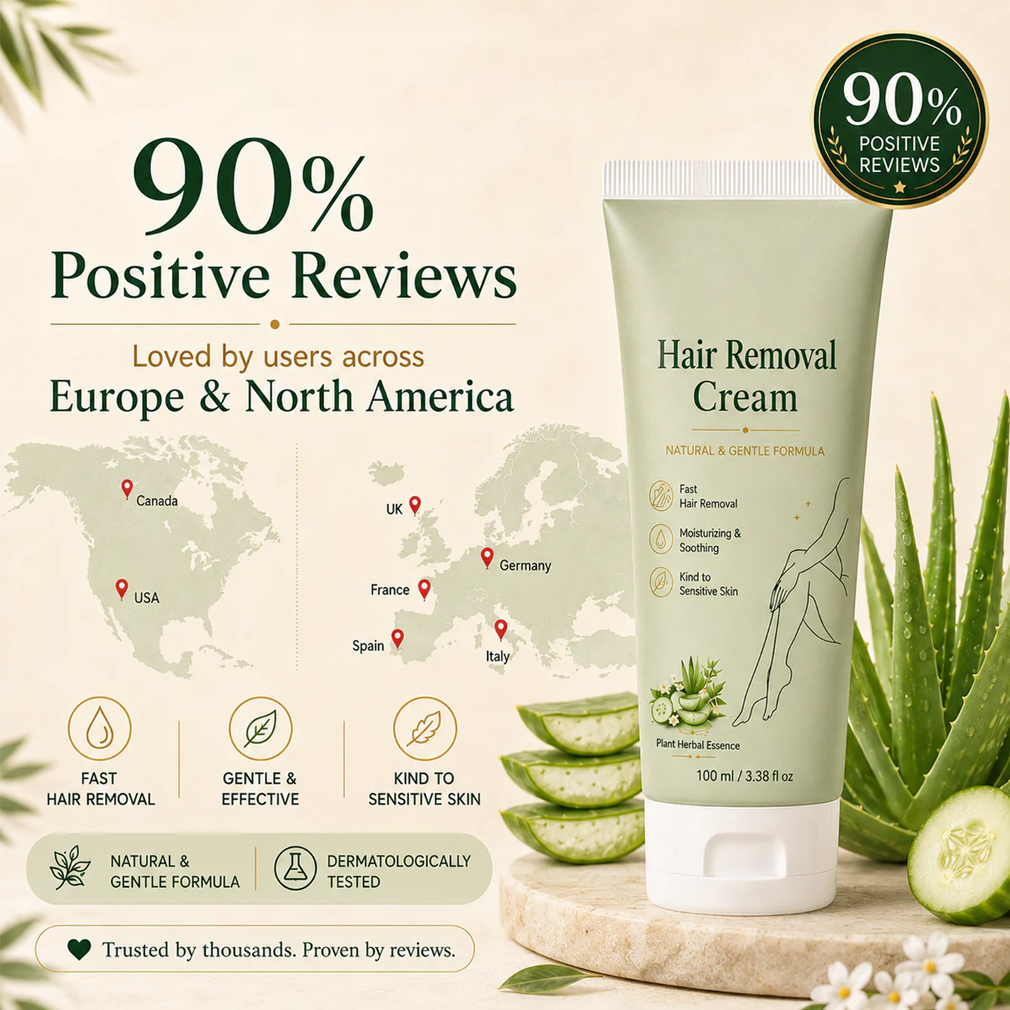 Calvrea™ Natural Gentle Hair Removal Cream | For Women & Men, Sensitive Skin